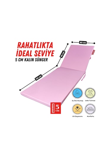 Xpermate Fermuarlı Şezlong Minderi Su Geçirmez 60x180x5 Pembe