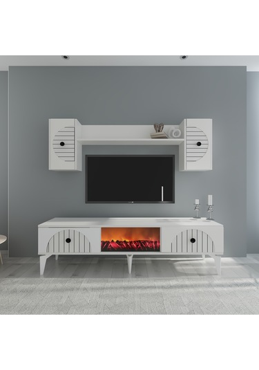 Breda Şömineli Tv Ünitesi Takımı Beyaz