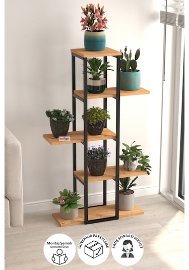 Bofigo 5 Raflı Çiçeklik Rafı Saksılık Standı Dekoratif Aksesuar Rafı Saksılık Papatya Çam Çam