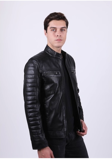 New Zaya Leather Erkek Siyah Hakiki Deri Ceket (466905892) Siyah
