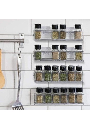 4 Paket Duvar Montaj Baharat Raf, Tek Katmanlı Asılı Raf Organizatörü, Kavanozları Saklamak İçin Baharat Rafları, Ekran Şişeleri Baharat Organizatörleri Duvara Monte Mutfak Rafları Gümüş 1