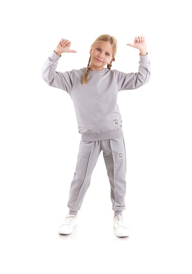 Ahengim Kız Çocuk Back To School Pamuklu Trend Eşofman Takımı Ak2529 Gri