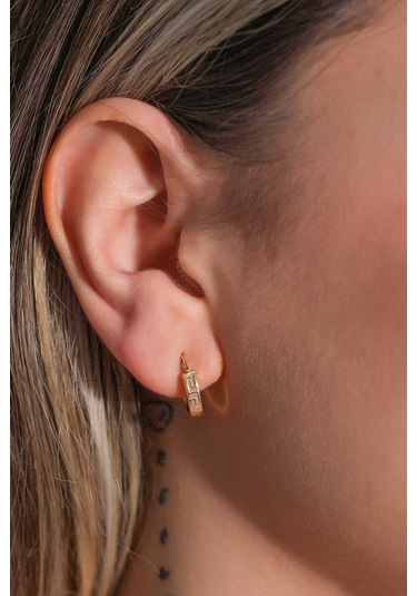 Moom Mücevherat Kadın Grek Desenli İtalyan Halka Küpe 14 Ayar N11.15593