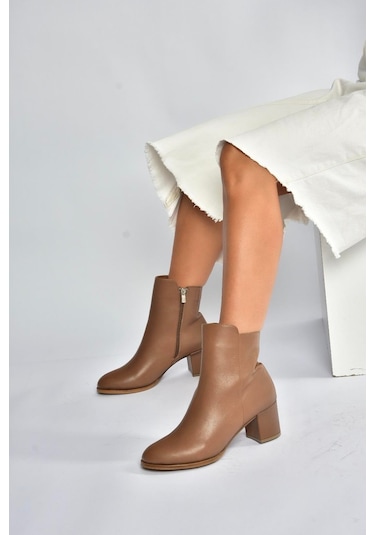 Fox Shoes V468581003 Vizon Hakiki Deri Kalın Topuklu Kadın Bot Vizon-hakiki Deri