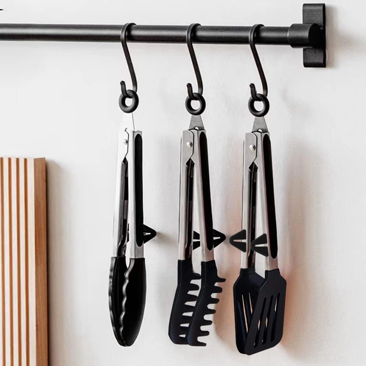 Kosona 3'lü Siyah Silikon Uçlu 23cm Paslanmaz Çelik Mutfak Makasları - Barbeque, Makarna, Salata İçin Çok Renkli