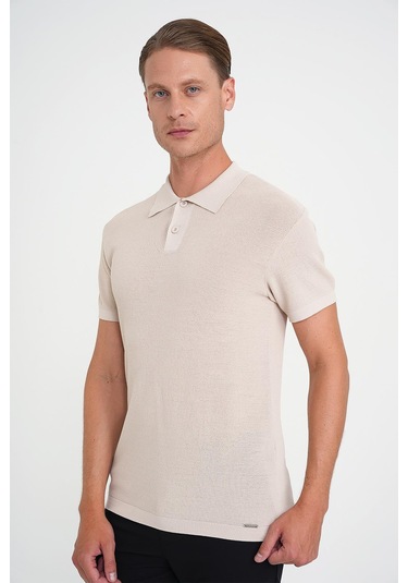 Comfort Fit Polo Yaka Kısa Kollu Bej Triko Tr 883 Bej