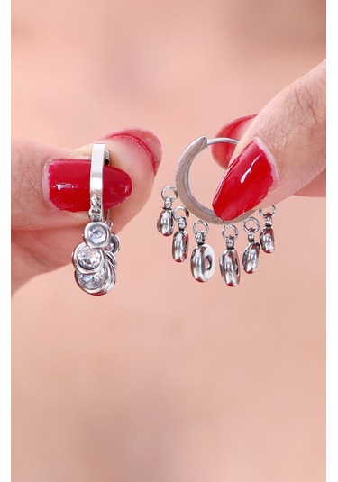 Bhs Life Shakira Taşlı Sallantılı Çelik Kadın Küpe Gümüş