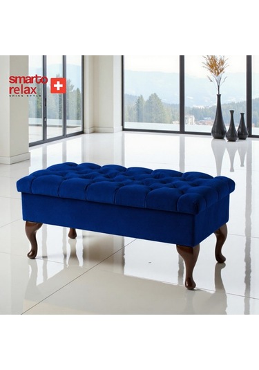 Smarto Relax Puf Mürren Sandıklı Ayaklı Kapitoneli Dekoratif 100x40x45 Cm Lacivert Lacivert