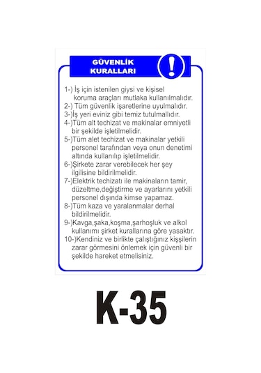 Pvc Dekota Uyarı - Ikaz Levhası Güvenlik Talimatları
