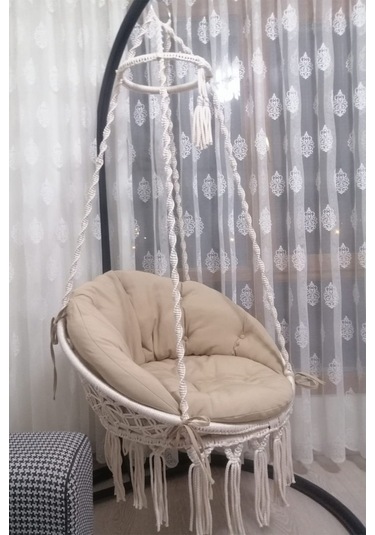Tek Kişilik Makrome El Örgüsü Salıncak Krem Minder Ve Askı Demiri İle - Mis38003ma Krem