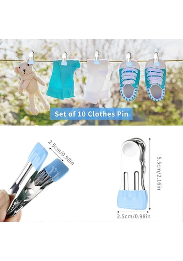 Ganzhoushop Çamaşır Mandalları Çamaşır İpi Mandalları Paslanmaz Çelik Çamaşır Mandalları Klipsleri Giysiler Kotlar Havlular İçin Güçlü Metal Mandallar Fotoğraflar, 10'lu Paket Mavi Çok Renkli