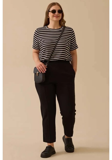 Kadın Büyük Beden Ön Dikişli Pantolon - Siyah Siyah