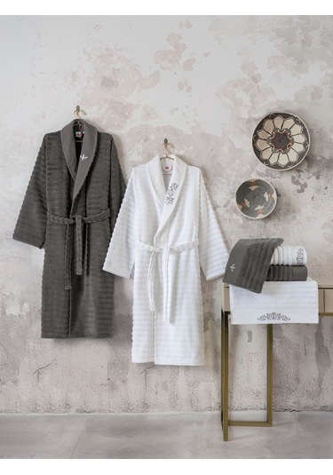 Cotton Box Seta Aile Bornoz Seti Genny Beyaz-antrasit Diğer