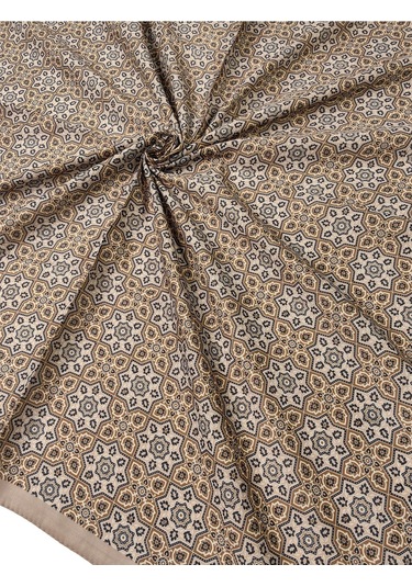 Ebruli Pamuklu Etnik Desenli Soft Eşarp 90x90 Cm Vizon