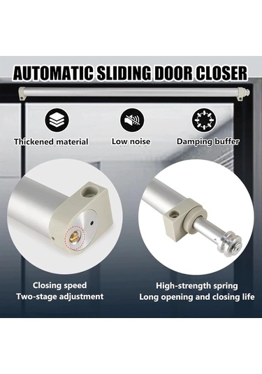 Vkemall Alüminyum Slayt Kapı Kapatıcı - Sessiz Pnömatik Tamponlama - Hız Ayarlı - 750-1300mm Kapı Genişliği Uyumlu Yalnız Aksesuar