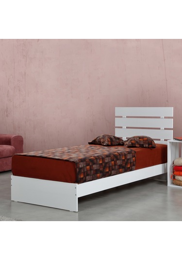 Pasifichome Huga Tek Kişilik Beyaz Ahşap Karyola / 120X200Cm Başlıklı Karyola