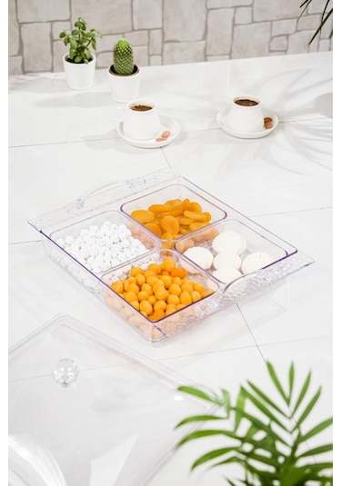 Akrilik Şeffaf 4'lü Tek Kapaklı Kahvaltılık & Sunumluk Şeffaf
