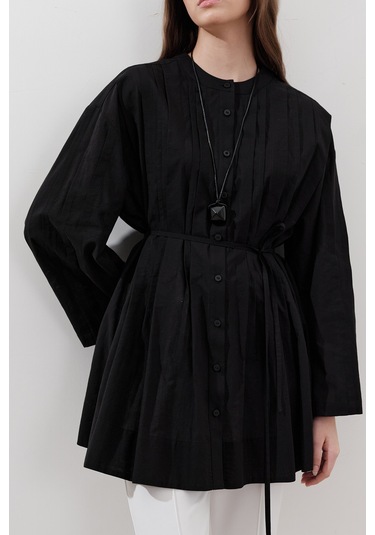 Nervürlü Geniş Kollu Tunik Siyah Siyah