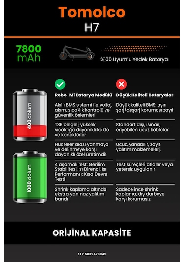 Tomolco H7 / 36v 7800mAh Elektrikli Scooter Bataryası