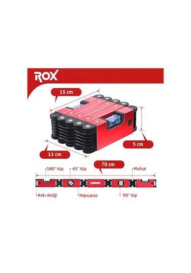 Rox 0176 Mıknatıslı Alüminyum Katlanır Su Terazisi 70 cm