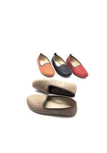 Deritarz Hakiki Deri Hava Alabilir Delikli Hac Umre Tavaf Patiği Ve Ev Ayakkabısı Bej