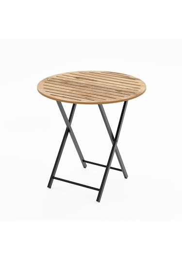 Katlanır 4 Kişilik Yuvarlak Bahçe Masası Bistro Masa 70x70 Çam 15