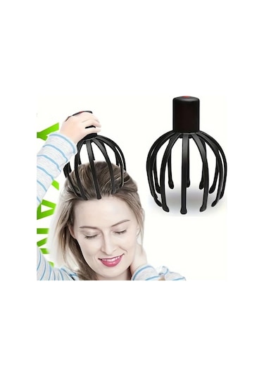 Elmpaly Siyah 3 Seviye Titreşimli Elektrikli Ahtapot Kafa Masajı Cihazı Led Kırmızı Işık Usb Şarj siyah