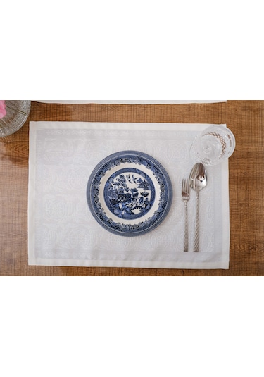 Finezza İris Jakar Polyester Kumaş Krem Amerikan Servis 33,5x46 cm Bej 4 Ad-1391 Krem