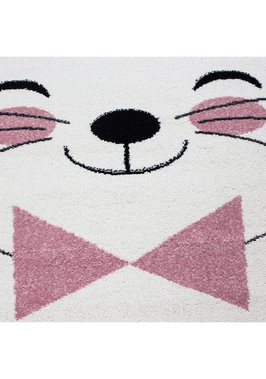 Sevimli Kedi Ve Yıldız Desenli Çocuk Halısı Gri-pembe-beyaz
