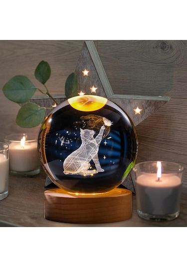 Suntek Magideal Çalışma Için Usb Kablosu Ile 6cm Şeffaf Top Gece Kedi Çok Renkli