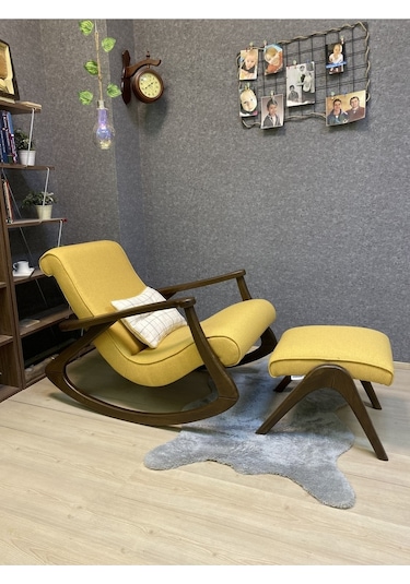 Asedia Ekol Ceviz Sarı Ahşap Sallanan Sandalye Dinlenme Koltuğu