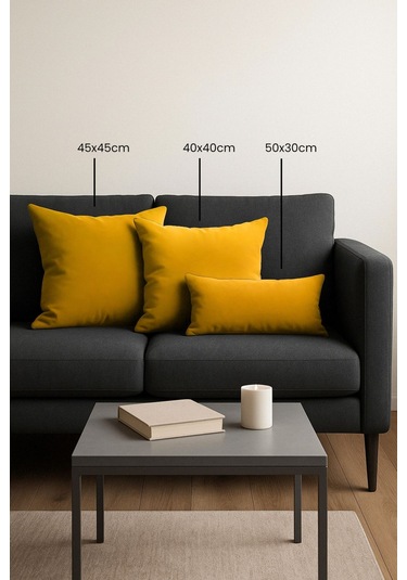 Kadife Serisi Koyu Sarı Kırlent, Yastık Kılıfı En: 50 Boy: 30 Koyu Sarı