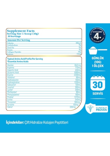 Kiperin %100 Saf Ve Doğal Yüksek Biyoaktif Çift Hidrolize Kolajen Peptitler İçeren Diyet Takviyesi 300gr