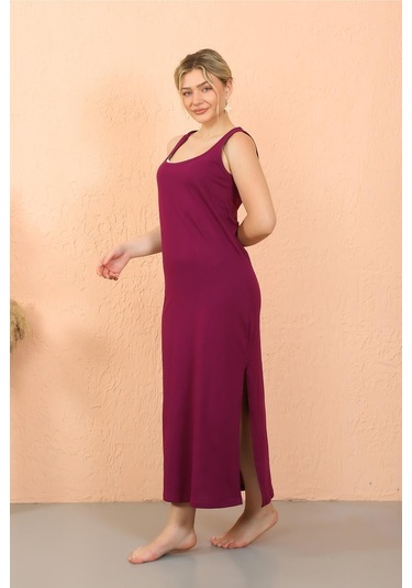 Akbeniz Kadın Kalın Askılı Yırtmaçlı Uzun Mor Gecelik 90110-mor Mor