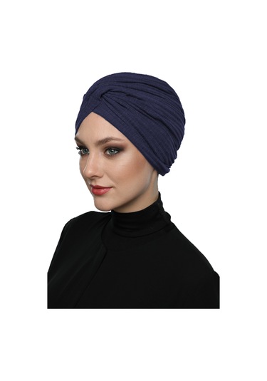 Çapraz Penye Astarlı Lacivert Hazır Türban Tesettür Havuz Bonesi Lacivert