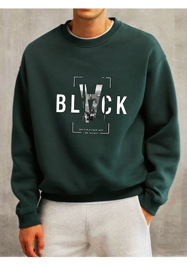 Nefti Black Baskılı Bisiklet Yaka Sweatshirt Nefti Yeşil