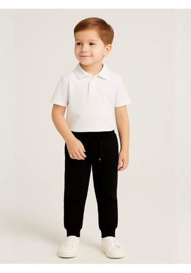 Çocuk Beli Paçası Lastikli Yumuşak Dokulu Okul Eşofman Altı-16088 Siyah