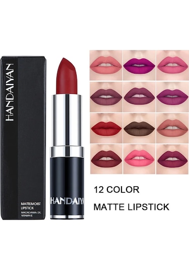 12 Renk Kırmızı Kadife Ruj Su Geçirmez Mat Ruj Makyaj Mor Mat Dudak Parlatıcısı 06 3.5g Pembe