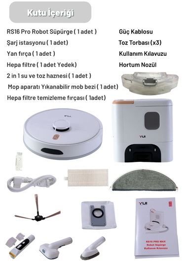 Yui RS16 Pro Max Pet Kit Özellikli Akıllı Robot Vacuum & Mop Süpürge