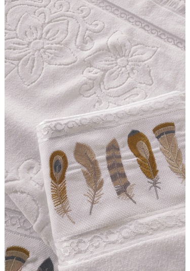 2'li Nakışlı Kadife El Havlusu -jakarlı Tüy İşlemeli Yüz Havlusu - %100 Pamuk Beyaz Beyaz