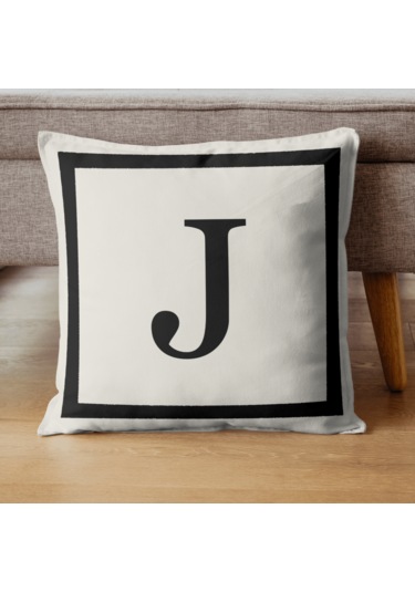 Harfli Kırlent Kılıfı - J Harfi - Dekoratif Kırlent Kılıfı Krem