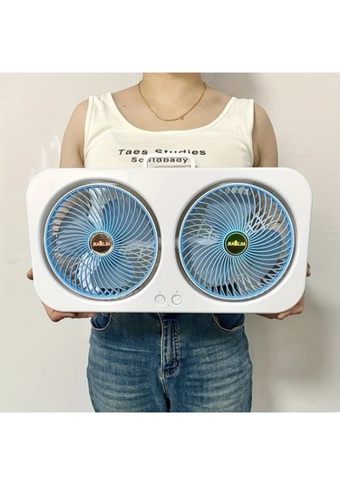 Willowhaven Mavi Çift Başlı Şarj Edilebilir Portatif Masa Vantilatörü 3 Hız Usb Pil