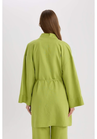 Defacto Relax Fit Kuşaklı Keten Karışımlı Kimono D8182ax25spgn698 Yeşil