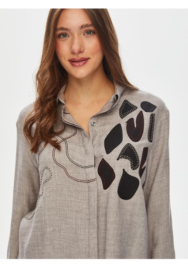 Aplike Ve Punch Nakış Detaylı Gömlek 69312 U6931212 Gri