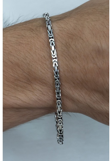 Takı Dükkanı 925 Ayar Gümüş Erkek Bileklik Kare Kral Model 3,1mm Genişlik 20cm Uzunluk msb08