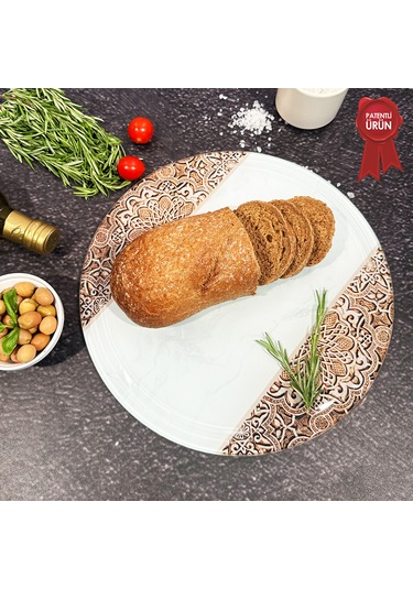 Kanallı Cam Kesme Tahtası - Arabesk Desen - Çap32cm-patentli Ürün