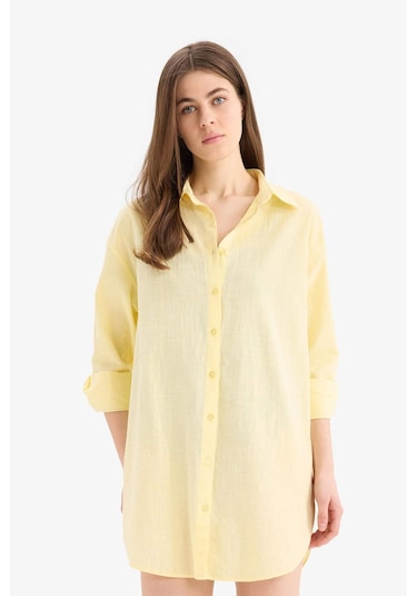DeFacto Regular Fit Pamuklu Plaj Gömleği-Fall in Love W8241AZ25SMYL118 Sarı
