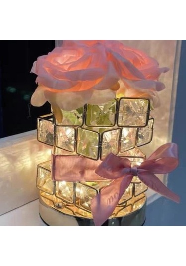 Maoyaya Gül Rubik Küp Atmosfer Masa Lambası - Anneler Günü Hediyesi Pembe Pembe