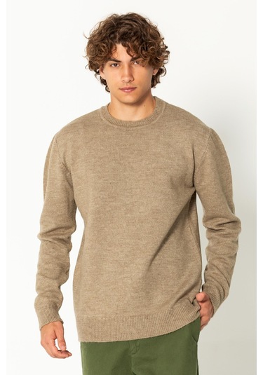 Erkek Kaşmir Dokulu Bisiklet Yaka Şık Triko Kazak Vizon