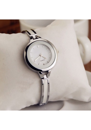 Samdoo Bayanlar İçin Zayıf Bileklik Kordonlu Simli Kol Saati - Zirve Tarz Ve Zarif Tasarım - Gümüş Rengi Silver